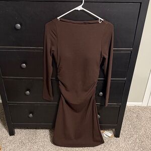 NWT OGL Eco-Mousse® Thermal Boatneck Ruched Sides Brami Midi Dress — Chocolate